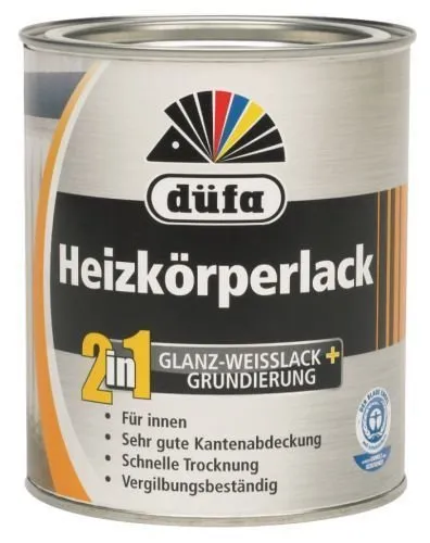 Düfa 2in1 Heizkörperlack 750 ml - glänzend, Weißlack + Grundierung - Lacke für Heizkörper, bietet eine Kombination aus Grundierung und Decklack für ein perfektes Finish und hohen Korrosionsschutz.
