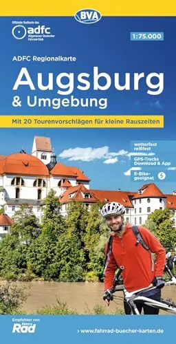 BVA ADFC Regionalkarte Augsburg und Umgebung 1:75.000: mit Tagestourenvorschlägen, reiß- und wetterfest, E-Bike-geeignet, GPS-Tracks-Download,