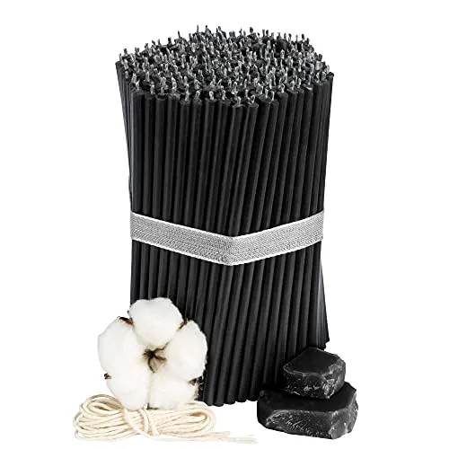 Diveevo Kirchliche Bienenwachskerzen №100-250 Stk. I hochwertige & geweihte Ritualkerzen L-16,5 cm Ø-5,7 mm I 50 Min Brenndauer in schwarz I 1 kg dünne Kerzen tropf- und rauchfrei