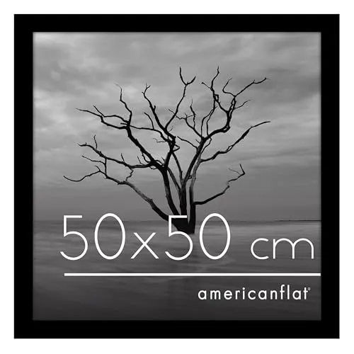 Americanflat 50x50 cm Bilderrahmen aus MDF-Holz mit Plexi-Scheibe - quadratischer Fotorahmen mit integrierter Aufhängung für die Wand - Schwarz