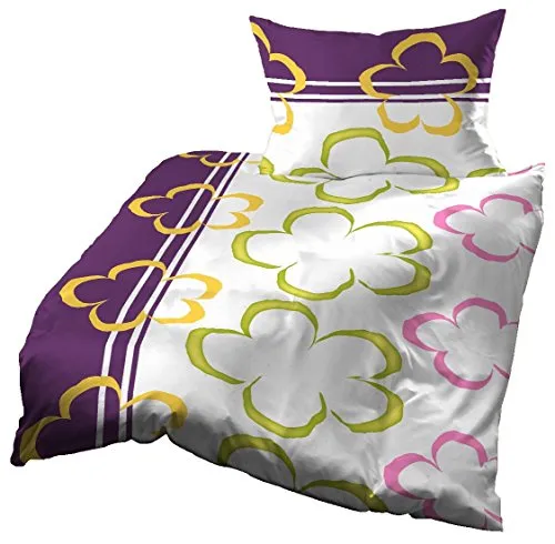 Gerald Wittmann Bettwäsche 140x200 cm + 70x90 cm, Mikrofaser Seersucker, Wolken Lila Weiß Gelb