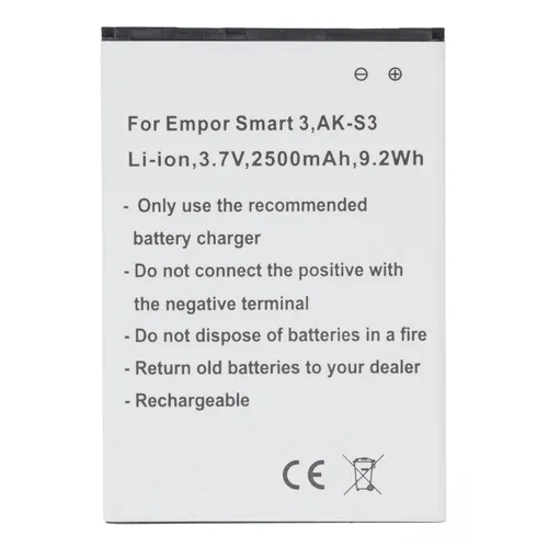 Akku für Emporia Smart 3 AK-S3 Li-ion 2500mAh - Leistungsstarker Akku für Emporia Smart 3 mit 2500mAh, ideal für längere Nutzung ohne häufiges Aufladen. Verlässlich und langlebig für Ihren Alltag! Der perfekte Ersatz für Ihr Gerät!','category':'Handy-Akkus