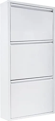 Metall-Schuhschrank 3-Türen - Platzsparendes Design für moderne Räume - Schuhschränke mit nur 15 cm Tiefe, ideal für schmale Flure und Dielen. Elegante matte Oberfläche in Weiß für einen modernen Look und viel Stauraum für die ganze Familie.