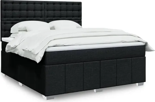 vidaXL Boxspringbett mit Matratze Schwarz 180x200 cm - Luxuriöses Boxspringbett für erholsame Nächte, ausgestattet mit atmungsaktiver Taschenfederkernmatratze und höhenverstellbarem Kopfteil. Inklusive LED-Beleuchtung für ein angenehmes Ambiente.