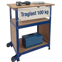 relaxdays Werkbank mit Rollen & Lochwand, blau - Mobiler Montagetisch für Garage oder Werkstatt mit höhenverstellbarer Arbeitsplatte. Robuste MDF-Oberfläche und praktische Ablagen sorgen für Ordnung und Flexibilität bei jedem Projekt.