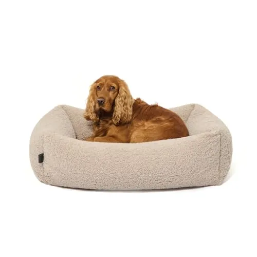 PAW WOW Sven Hundebett | Orthopädisches Hundebett | Teddy-Stoff | Hundekörbchen für kleine, mittelgroße und große Hunde (Greige, 85x65cm)
