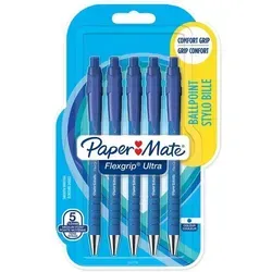 Paper Mate Flexgrip Ultra-Druckkugelschreiber | 5er Set mit blauer Tinte - Utensilien zum Schreiben und Zeichnen, mit ergonomischem gummierten Schaft für höchsten Schreibkomfort und Kontrolle, ideal für Büro, Schule und Zuhause.