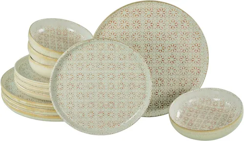 CreaTable Uno Emiliana Tellerset 12-tlg - Edles Essservice mit 12 einzigartigen Stücke, darunter 4 Speiseteller, 4 Dessertteller und 4 Mehrzweckschalen. Die seidenmatte Oberfläche und orientalische Motive verleihen deinem Tisch einen außergewöhnlichen Flair.