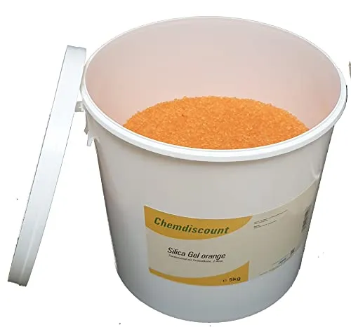 5kg Silica Gel orange mit Indikator, in einem luftdicht wiederverschließbarem Eimer, Silicagel, Silika Gel, Silikagel, Trockenmittel