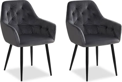 Homestyle4u Polsterstuhl 2er Set Samt Grau