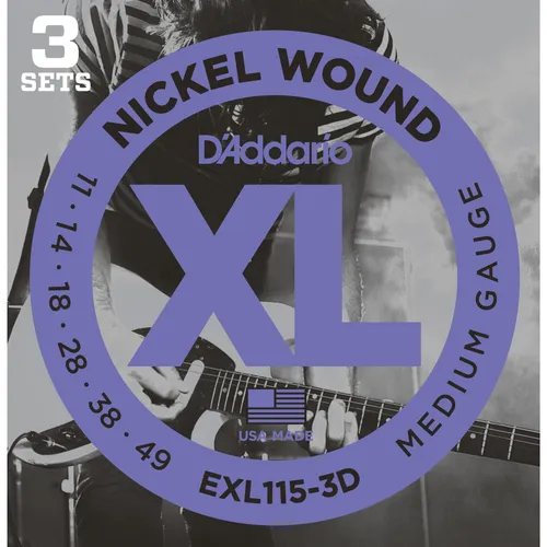 D'Addario E-Git.Saiten EXL115-3D 11-49 Nickel Wound 3er Set