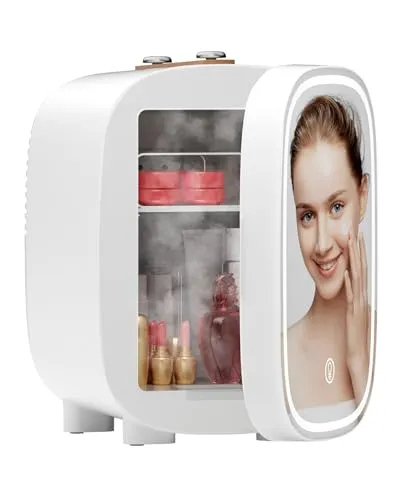 Produktbild LIGIANT DF01A Mini-Kühlschrank, Hautpflege-Kühlschrank mit 3-stufigem dimmbarem LED-Lichtspiegel, geräuscharmer 4-Liter-Make-up-Kühlschrank, Kühler & Wärmer, tragbares Design für mehrere Anwendungen