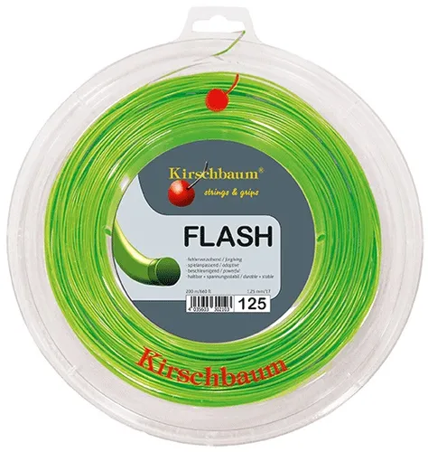 Kirschbaum Tennissaite Flash 200m Rolle - Haltbarkeit & Power in Limegrün - Tennissaiten mit dynamischen Spieleigenschaften, lebendiger Performance und hoher Haltbarkeit. Perfekt für kreative Hybrid-Kreationen. Saitendicke: 1.25mm.