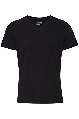 Blend Herren T-Shirt V-neck, 2er Pack, Einfarbig, Gr. Small, Schwarz (black 70155)