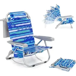 KOMFOTTEU Strandstuhl faltbar mit verstellbarer Rückenlehne - Faltbarer Campingstuhl mit 5-fach verstellbarer Rückenlehne, ideal für Strand und Camping. Leicht und kompakt, aus robustem Material, mit praktischen Seitentaschen für persönlichen Komfort.