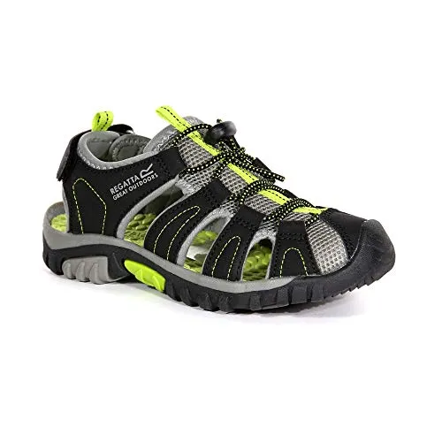 Regatta Trekkingsandalen Schwarz/Grün Größe 33 - Wanderschuhe für Kinder, ideal für Outdoor-Aktivitäten mit ergonomischer Decksohle und verstärkten Kappen für optimalen Komfort und Sicherheit.