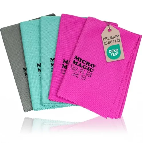 Pastaclean Micro Magic Poliertücher 5er Set (Bunt) – fusselfreie Mikrofasertücher für streifenfreien Glanz | Glastuch, Trockentuch für Glas, Fenster, Spiegel, Edelstahl UVM. | waschbar bis 60 °C