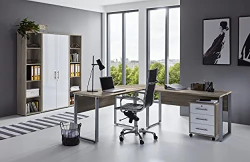 BMG Möbel Büromöbel-Set Office Edition Set 3, Eiche Sonoma/Weiß Hochglanz - Aktenschränke in modernem Design, Made in Germany, ideal für stilvolle Büros und optimale Organisation.