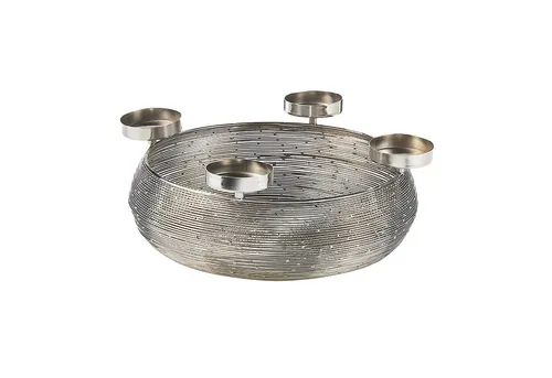 Kobolo Kerzenhalter Dekokranz rund aus Metall in silber für 4 Kerzen - Eleganter Kerzenhalter aus Metall für 4 Kerzen, modern und wiederverwendbar, ideal zur individuellen Dekoration für festliche Anlässe.