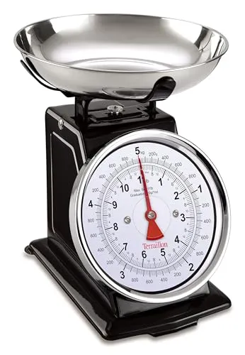 TERRAILLON Vintage-Küchenwaage Tradition 500 - Küchenwaage im zeitlosen Design mit 1 L Schüssel, manuelle Tara und gut ablesbarem Ziffernblatt – ideal für präzises Wiegen bis 5 kg.