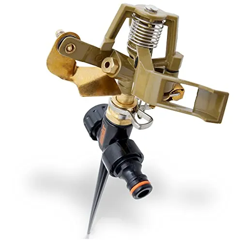 HECHT Profi Impulsregner aus Metall – 360 Grad Kreisregner, Rasensprenger – Bewässerungsstreuung bis 450 m2 – universeller Wasseranschluss ¾“ – Perfektes Bewaesserungssystem in Allen Gärten