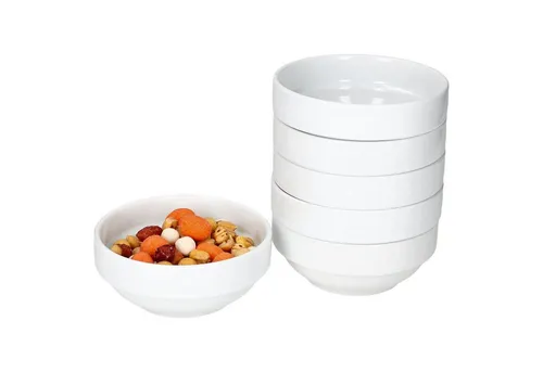 MamboCat Müslischale 6er Set Tommy, stapelbare Porzellanschalen - Müslischalen aus weißem Porzellan, Ø11,3cm, ideal für Nüsse und Snacks, platzsparend und stylisch