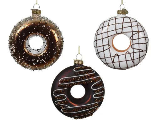 Kaemingk Christbaumschmuck, Christbaumschmuck Glas 9,7cm Donut Figur 1 Stück sort. Braun / Weiß