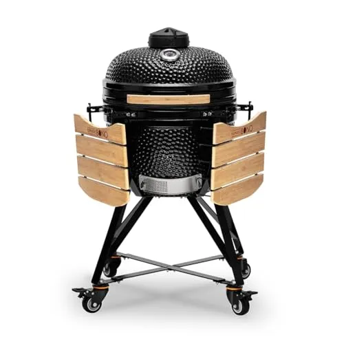 Kamado Bono Media BBQ Grill Ø 51 cm, Schwarz | Keramik-Kamado-Grill für den Außenbereich – inkl. 6 zusätzlichem Grillzubehör