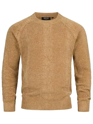 Indicode Herren INOlio Herren Pullover mit Rundhalsausschnitt | Strickpullover im Regular Fit | Klassischer Strick mit Strukturmuster Toasted Coconut, M