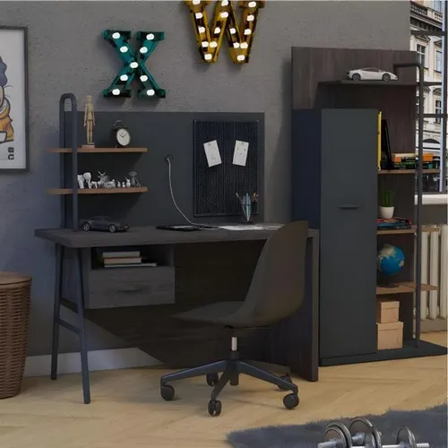 Moderner grauer Holzschreibtisch im eleganten Design - Schreibtisch aus hochwertigem Holz in modernem Grau. Ideal für Jugendliche und Erwachsene, bietet viel Platz für Arbeiten und kreative Projekte. Maße: 130 x 65 x 146 cm, freistehend und einfach zu montieren.