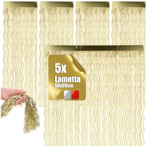 com-four® 5X Lametta - Lametta Goldfarbene Girlande für Weihnachten - Christbaumschmuck für den Tannenbaum - 50 cm