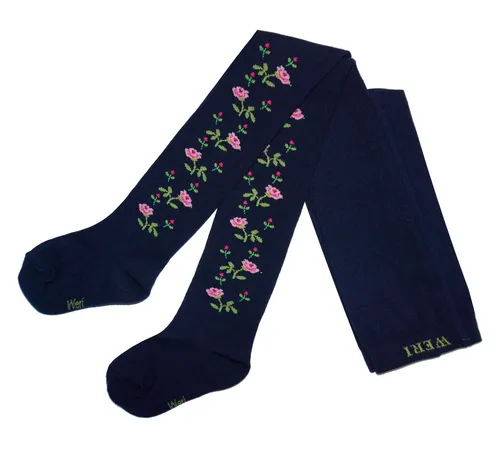 WERI SPEZIALS Strumpfhersteller GmbH Strickstrumpfhose Kinderstrumpfhosen für Mädchen >>Rosenzweige<< weiche Baumwolle