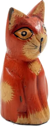 GURU SHOP Deko Katze, Holzkatze, Orange
