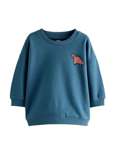 NEXT Jungen Jersey-Sweatshirt mit Rundhalsausschnitt und Rückenprint Blue Dinosaur 68-74