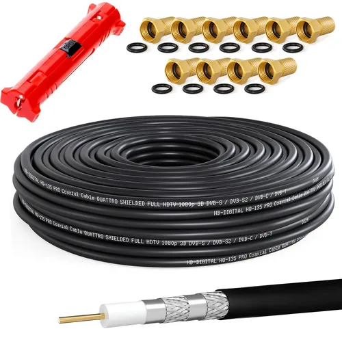 50m Antennenkabel SAT 135dB Kabel Koax Koaxialkabel 4-fach DIGITAL FULL HDTV 4K