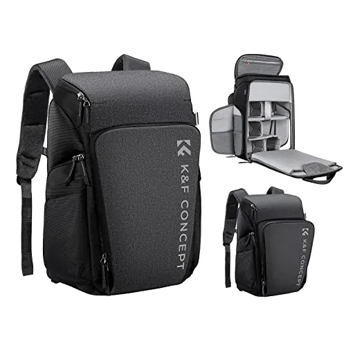 K&F CONCEPT Kamerarucksack, Fotorucksack für Fotografen, Kamerarucksack mit 15.6 Zoll-Laptopfach, kompatibel für Canon/Nikon/Sony/DJI Mavic Drone (Alpha Rucksack 25L), Grau