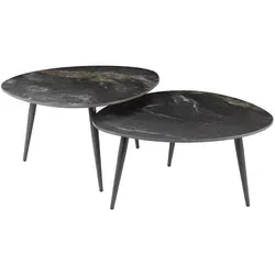Couchtisch Set Cerami Fossil - Modernes 2-teiliges Set in Schwarz - Stylisches Couchtisch Set Cerami Fossil mit dreieckiger Form und Marmor-Optik. Handgefertigt, pflegeleicht und stabil für ein exklusives Ambiente in Deinem Wohnzimmer.