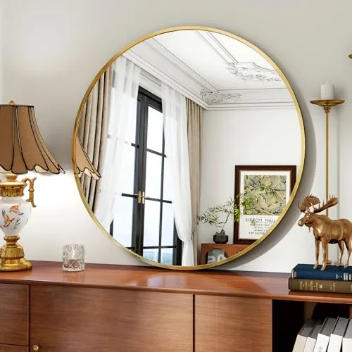 Koonmi runder Wandspiegel 80 cm mit Goldmetallrahmen in gold von Koonmi