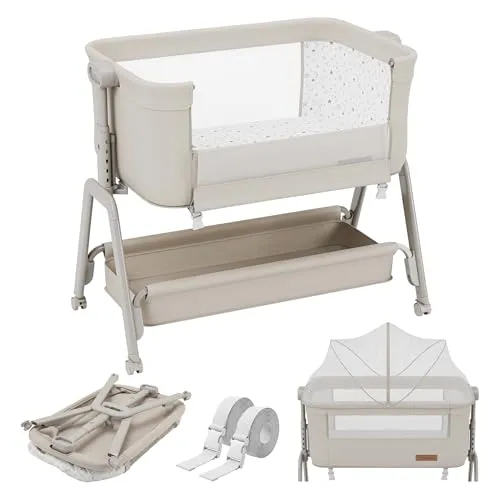 TULANO Dream 50 3in1 Beistellbett Baby mit Rollen in beige von TULANO