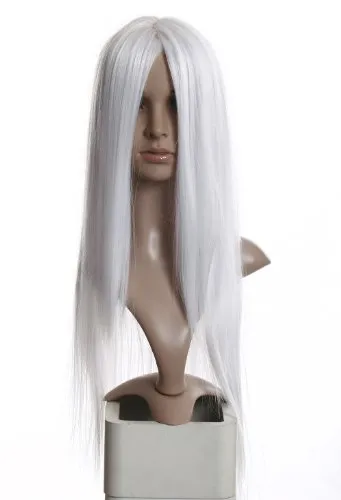 Prettyland 80cm lange Damen Perücke Mittelscheitel Wig Cosplay Hitzefest Weiß white C875