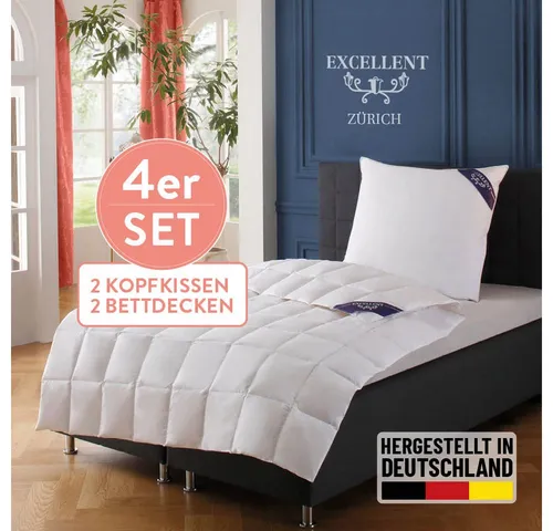 Excellent Daunenbettdecke + Federkissen Bettdecken-Set Zürich, 4-tlg. - Winterdecken-Set mit 100% Daunenfüllung, ideal für Allergiker und hautfreundlich, für höchsten Schlafkomfort in der kalten Jahreszeit.
