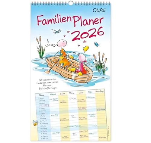 Oups Familienplaner 2026 - Geschenkbücher - Praktischer Familienkalender mit Platz für bis zu 6 Personen, der Organisation und liebevolle Lebensweisheiten vereint.