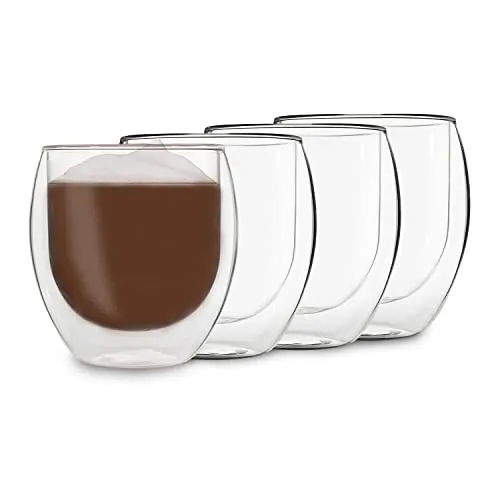 DUOS® Jumbo Latte Macchiato Gläser Set 4x410ml - Kaffee- & Teegläser: Doppelwandige Gläser mit isolierender Wirkung halten Getränke lange warm oder kalt und bieten ein edles Design, das beeindruckt.