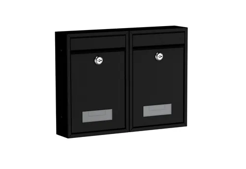 BASI Wandbriefkasten 2er Set - Moderne Briefkästen aus hochwertigem Stahl, ideal für Mehrfamilienhäuser. Mit Einwurfschlitz, Hebelschloss und edler mattschwarzer Oberfläche – schützt Ihre Post vor Wind und Wetter.