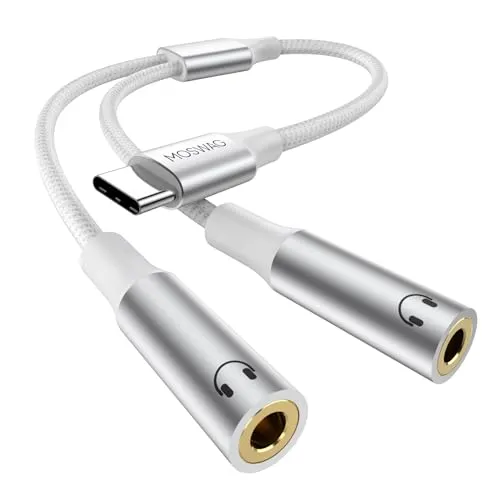 MOSWAG USB C auf Klinke, Kopfhörer Splitter Adapter Typ C zu Dual 3.5mm Aux Kopfhöreranschluss Adapter Kompatibel Für Pixel 7 6 Pro 5, Galaxy S24 S23 S22 Ultra Note 20 Ultra iPad Air MacBook