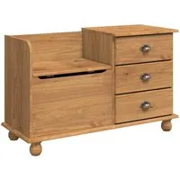 vidaXL Sitzbank mit Stauraum ASKIM Braun 100x39x62 cm - Vielseitige Eingangsbank aus massivem Kiefernholz mit 3 praktischen Schubladen. Bietet eleganten Sitzkomfort und großzügigen Stauraum für Ordnung im Flur oder Wohnzimmer.
