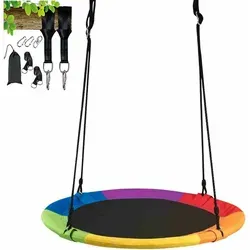 Costway Nestschaukel mit verstellbaren Gurten - Bunte Rundschaukel für Garten und Innenbereich - Die robuste Nestschaukel bietet sicheren Spaß für Kinder und Erwachsene bis 150 kg. Hergestellt aus hochwertigem Stahl und Oxford, ist sie leicht montierbar und ideal für drinnen und draußen.