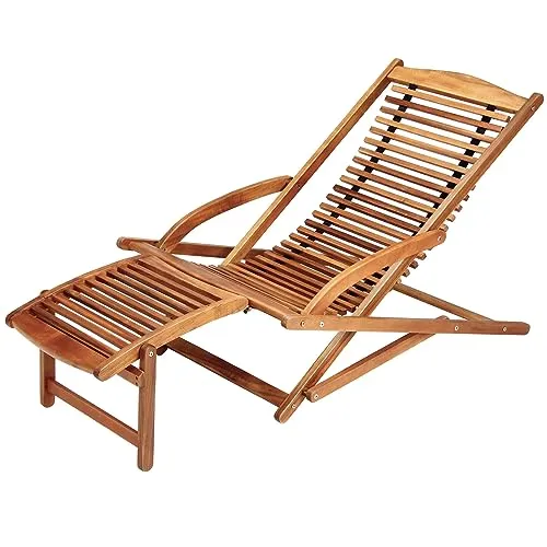 Casaria® Klappbare Sonnenliege aus Akazienholz mit Kissen - Wetterfeste Liege für Garten und Balkon, mit ergonomischer Schaukelfunktion und 160kg Belastbarkeit für maximalen Komfort.