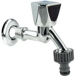 tecuro Auslaufventil 1/2 Zoll, Haubengriff, Wandrosette, Dichtband, Steckkupplung - MS hochglanzverchromt