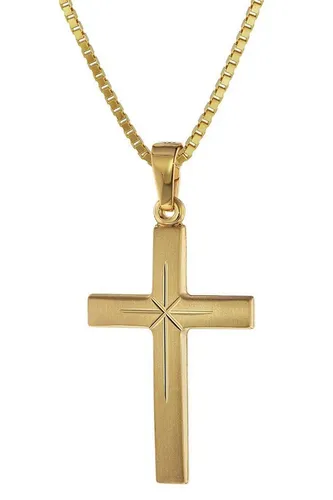 trendor Kette mit Anhänger Kreuz 24 mm Gold 333 (8 Karat) an Goldplattierter Silberkette